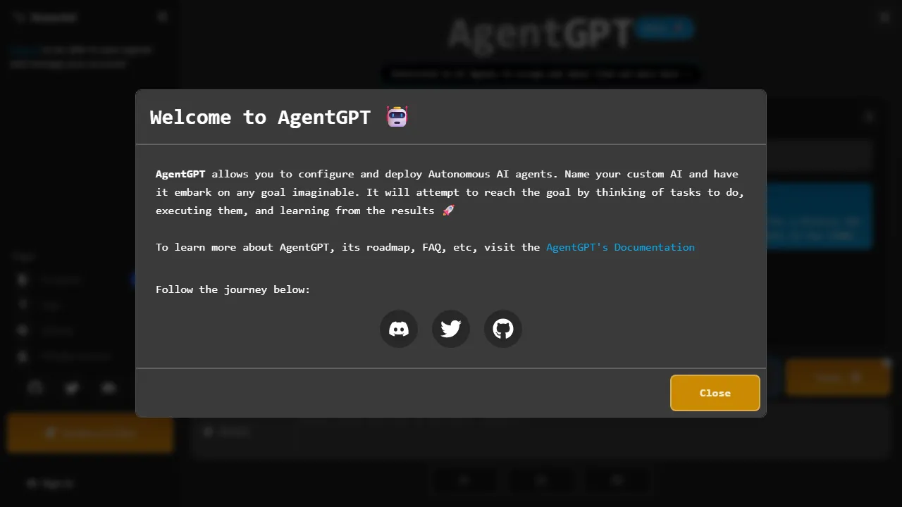 AgentGPTのスクリーンショット