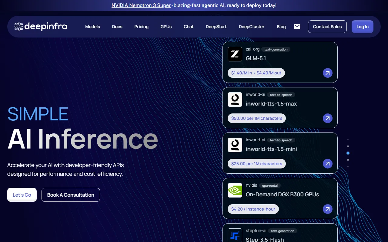 DeepInfraのスクリーンショット