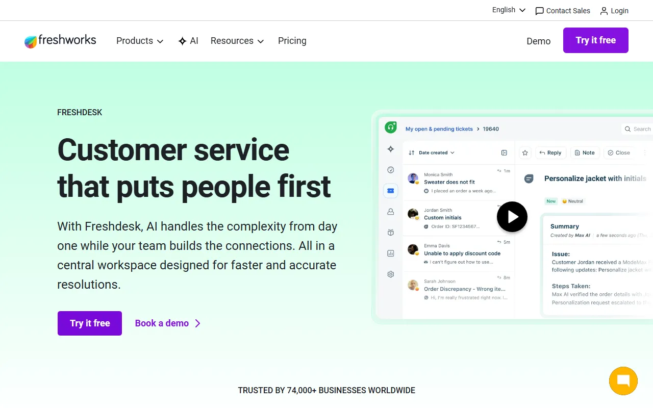 Freshdesk Freddy AIのスクリーンショット