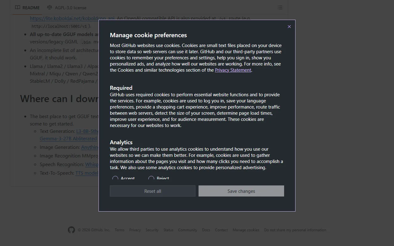 KoboldCppのスクリーンショット