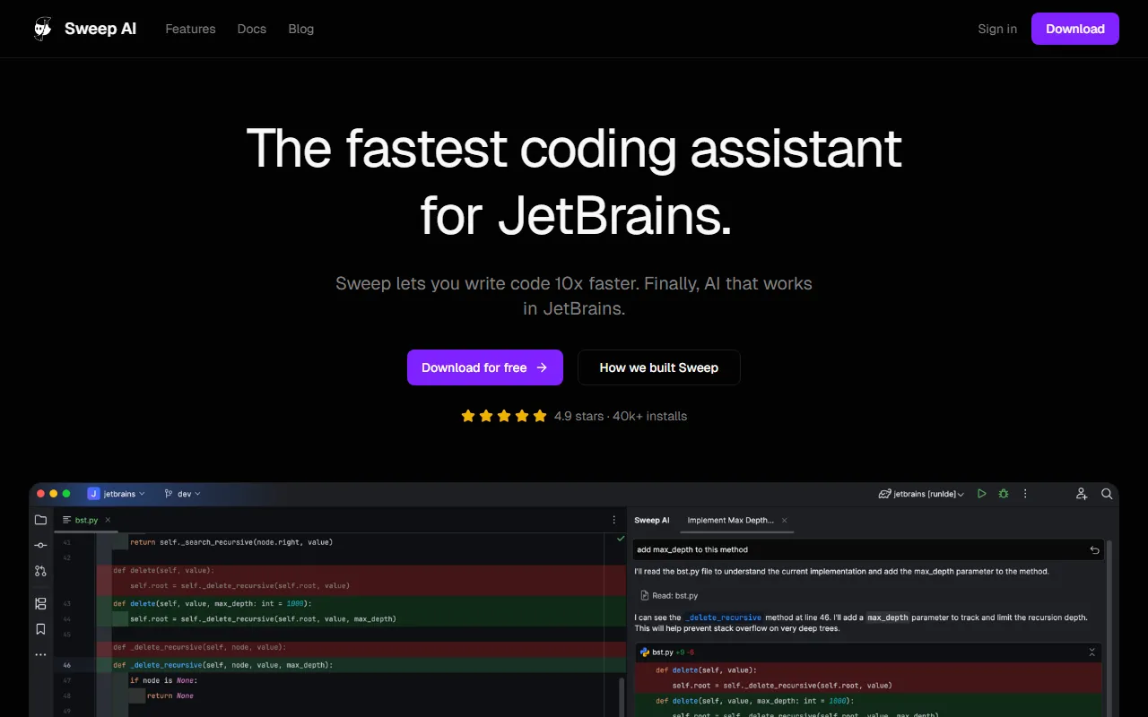 Sweep AIのスクリーンショット