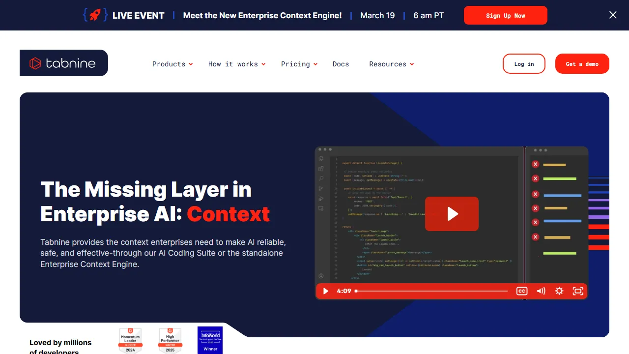 Tabnineのスクリーンショット