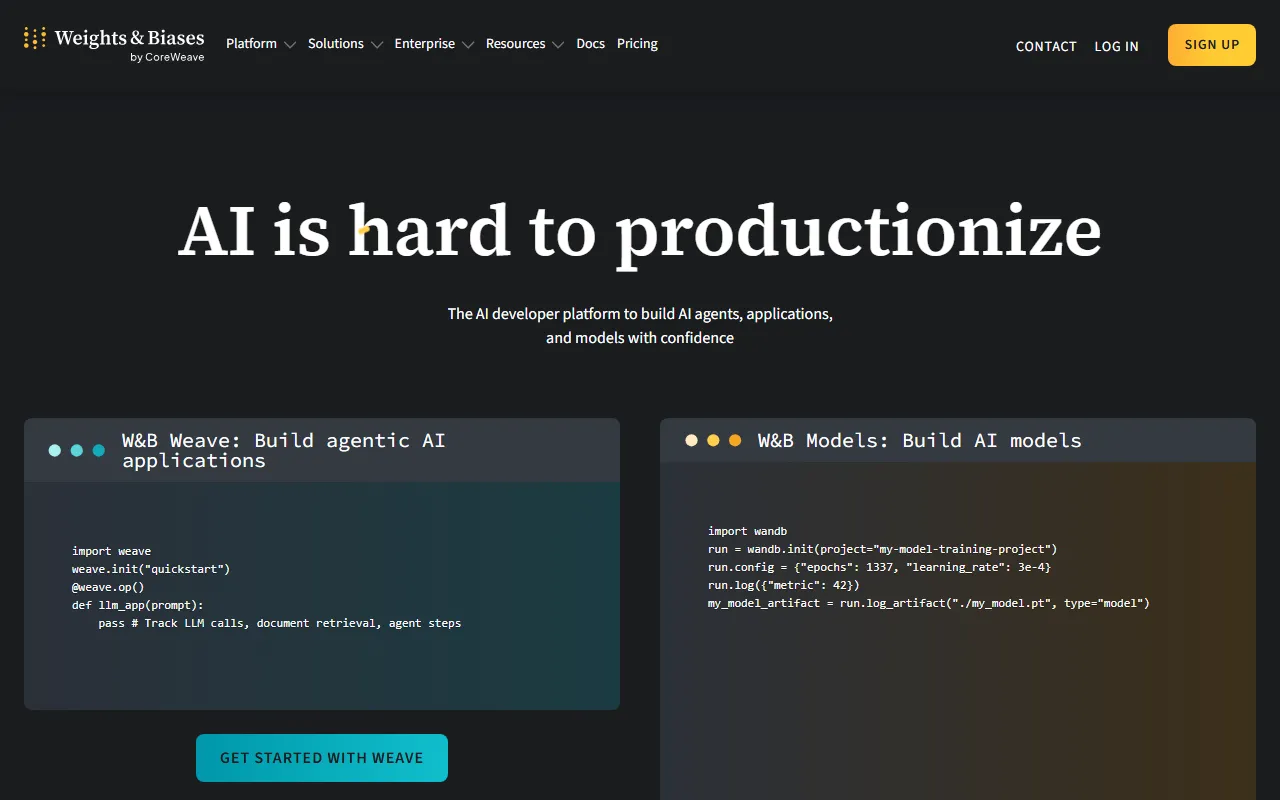 Weights & Biasesのスクリーンショット